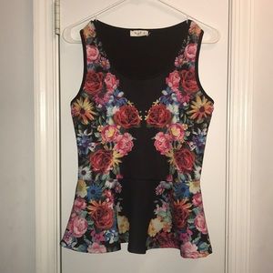 Black peplum floral top